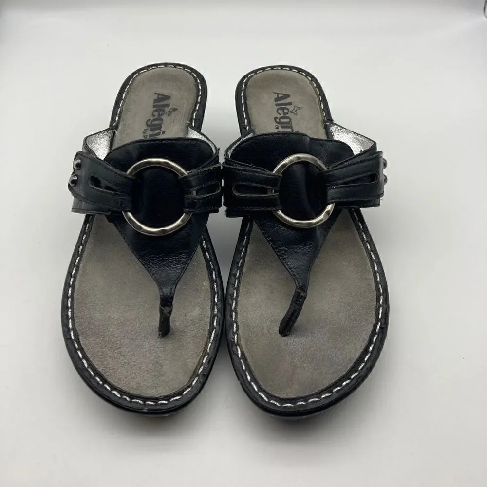 Alegria LOL-601 Black Leather Wedge Sandals Size 38-7,5